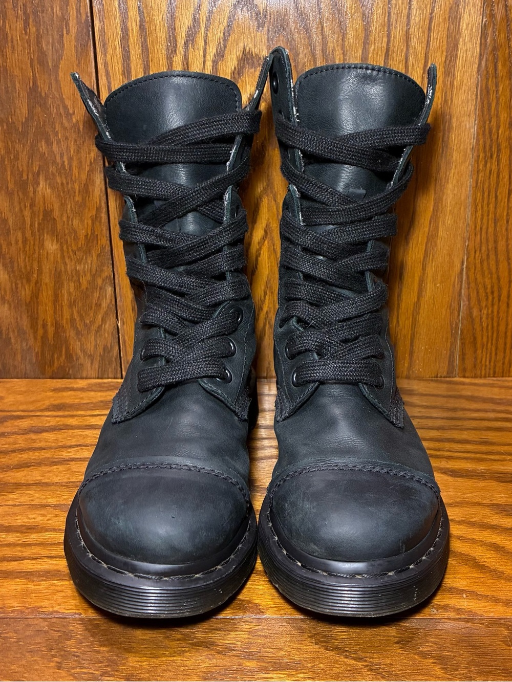 Dr. Martens Aimilita Floral Fold Down Cuff Black Leather Combat Boots Sz 7 - Picture 3 of 14